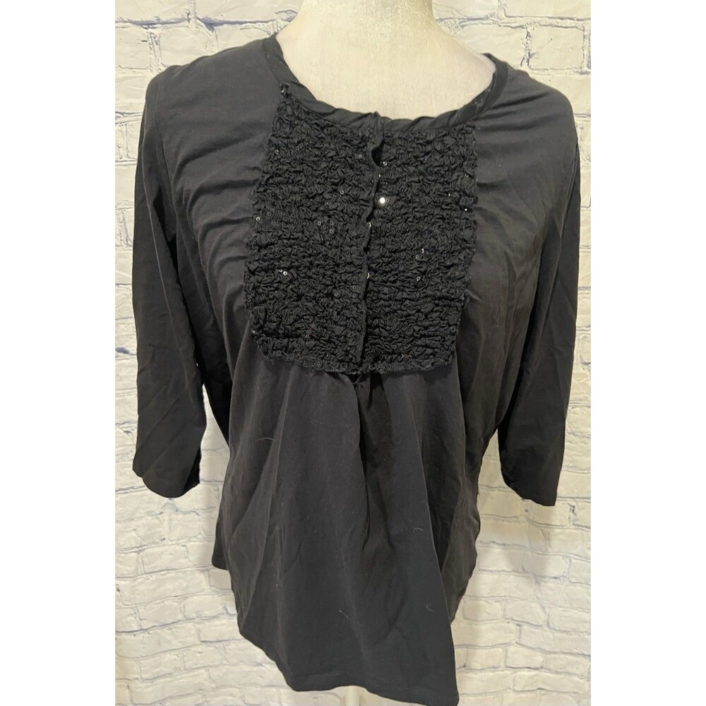 Avenue Pima Cotton Black Ruffle Top Blouse Plus Size 18/20